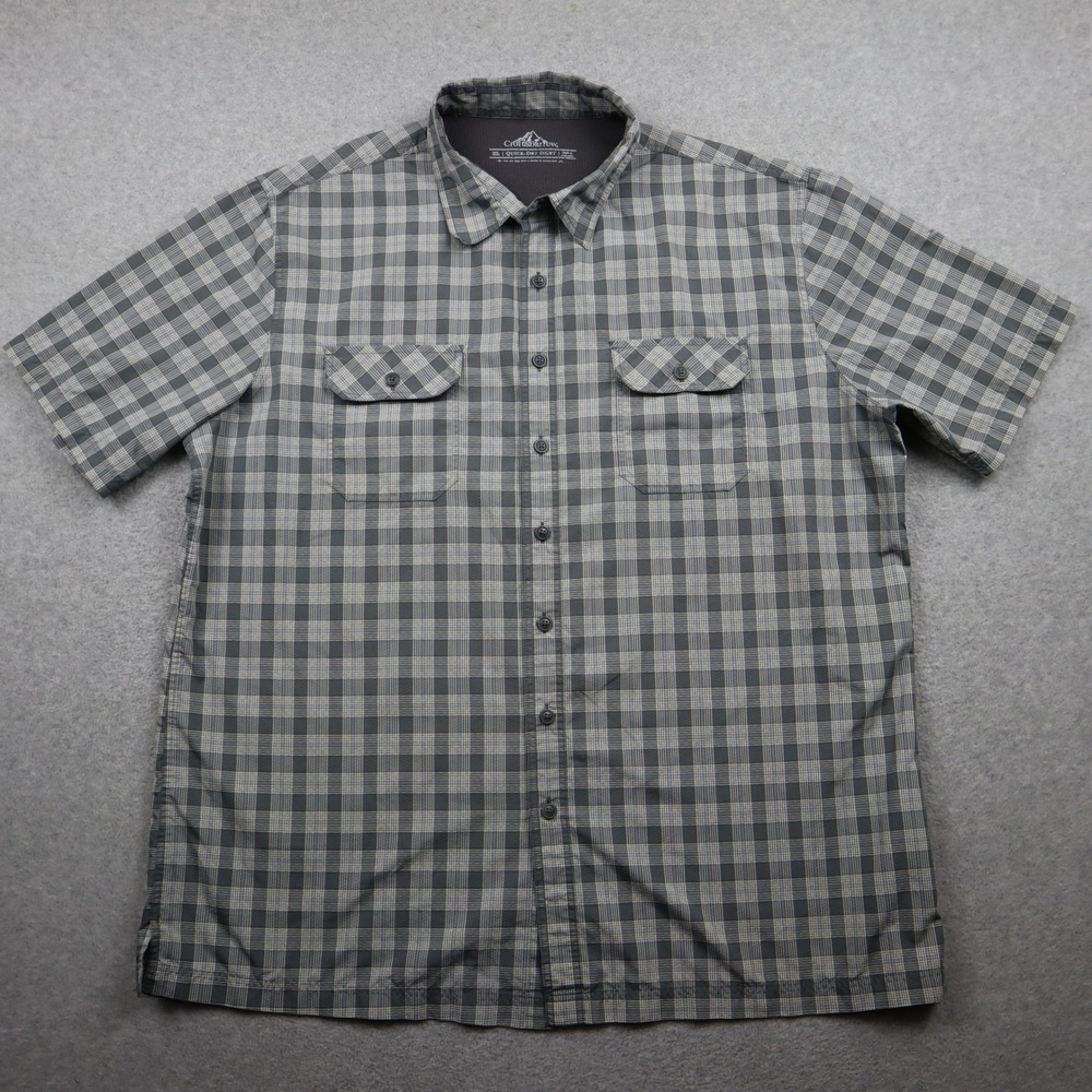 Croft & Barrow Shirt Mens XL Quick-Dry Grey Plaid Button Down Short Sleeve